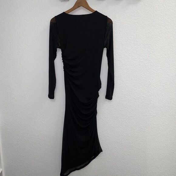 Calvin Klein Women's Asymmetric Hem Ruched Midi Black Sheath Dress Small - Picture 8 of 14